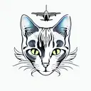 cat with aeroplane tattoo design idea