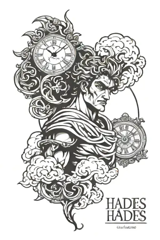 hades greek god with clouds tattoo for forearm tattoo and clock  tattoo design idea
