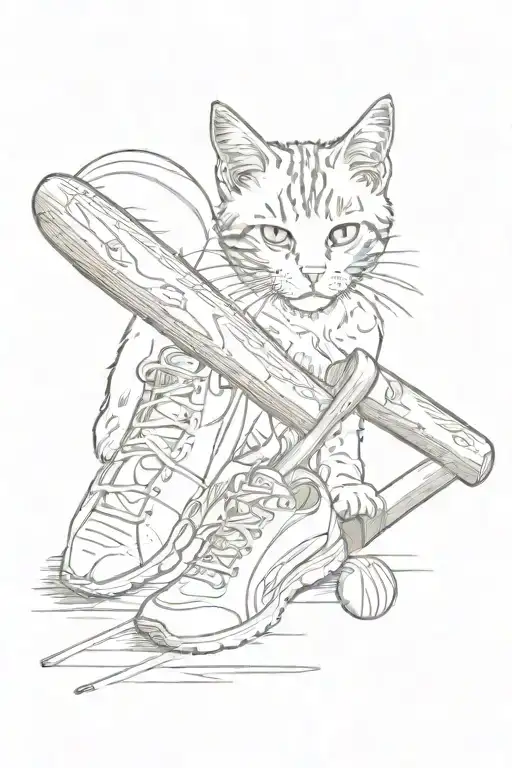 cricket bat and ball, cats, beer, running shoe tattoo design idea