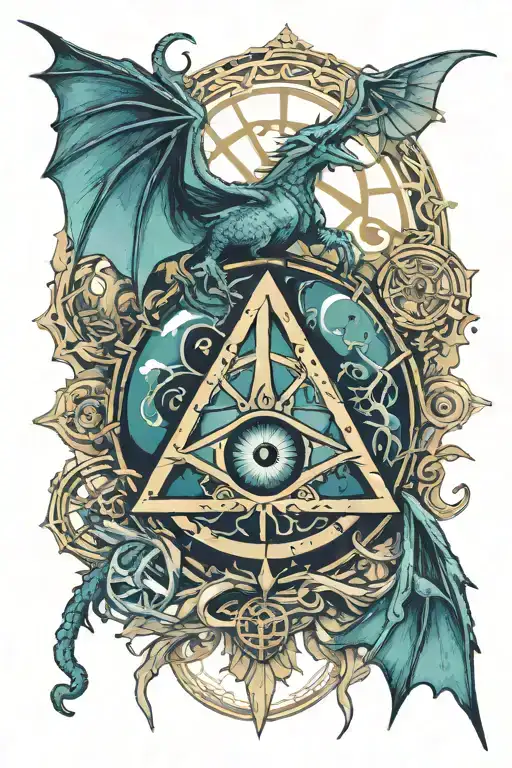 illuminati eye peace sign earth dragon made tattoo design idea