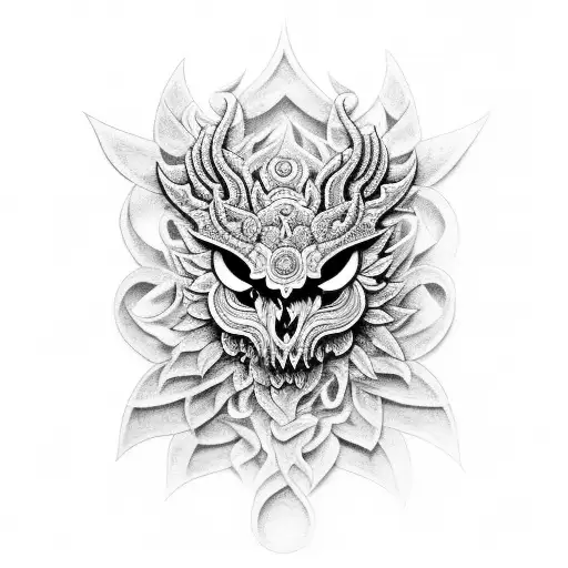 A black-grey tattoo of a fenix surrounded by intricate floral patterns tattoo design idea