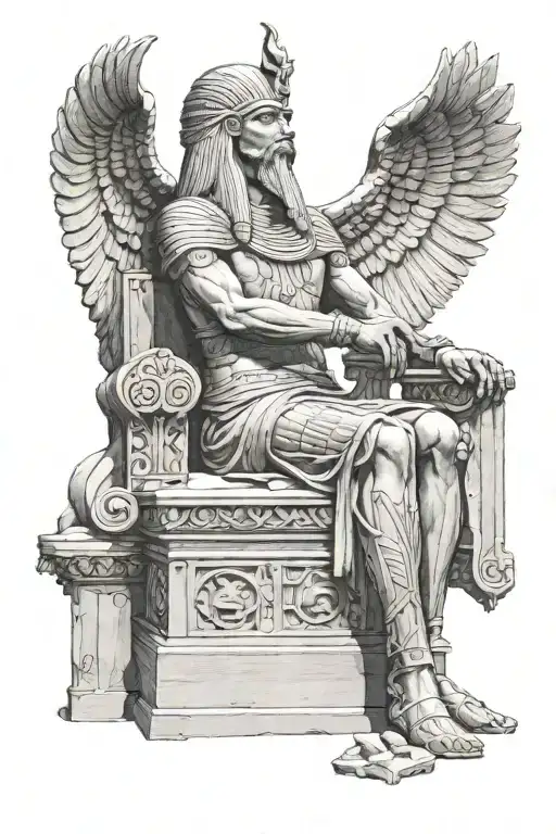 Horus seated on a throne next to an obelisk rising tattoo design idea