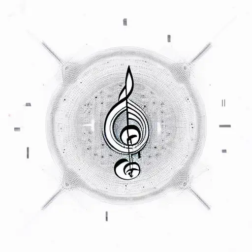 An intricate music note made up of tiny symbols representing different psychological concepts tattoo design idea