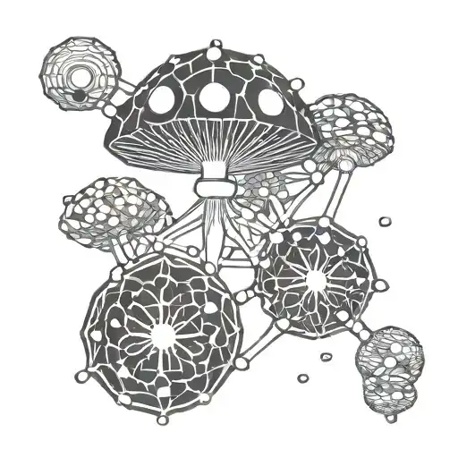 psilocybin molecule one side nature one side scientific tattoo design idea