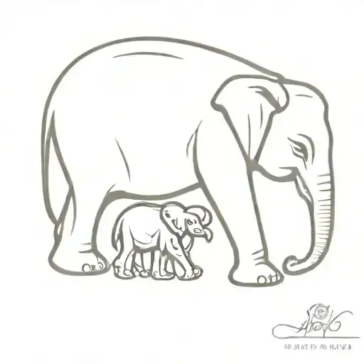 baby elephant walking with mum tattoo design idea