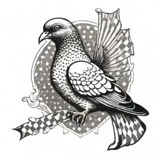 pigeon holding a racing flag in its beak tattoo design idea