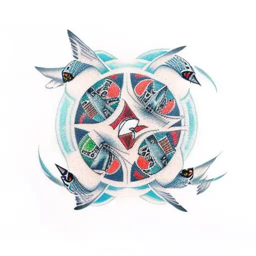 trident with falcons tattoo design idea