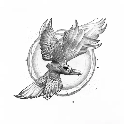 trident with falcons tattoo design idea