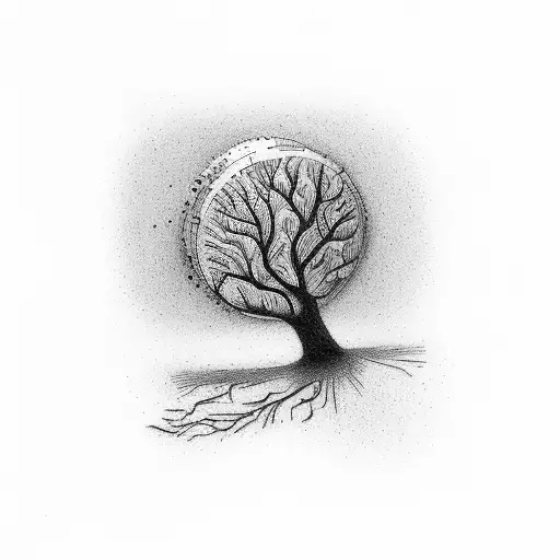 time, tree, band aid, key tattoo design idea