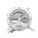 time, tree, band aid, key tattoo design idea