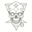 human skull with a spade in left eye socket and diamond in right eye socket with dice in its mouth between its teeth tattoo design idea