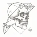 human skull with a spade in left eye socket and diamond in right eye socket with dice in its mouth between its teeth tattoo design idea