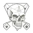 human skull with a spade in left eye socket and diamond in right eye socket with dice in its mouth between its teeth tattoo design idea