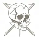 human skull with a spade in left eye socket and diamond in right eye socket with dice in its mouth between its teeth tattoo design idea