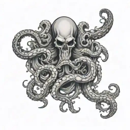 Kraken whit skulls tattoo design idea