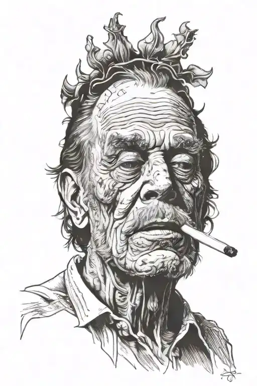 charles bukowski smoking tattoo design idea