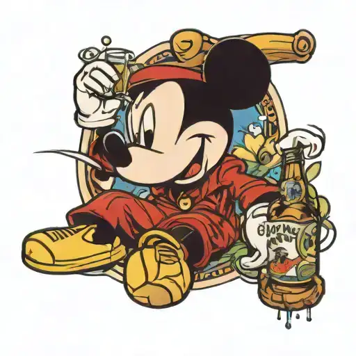 mickey mouse drunk tattoo design idea