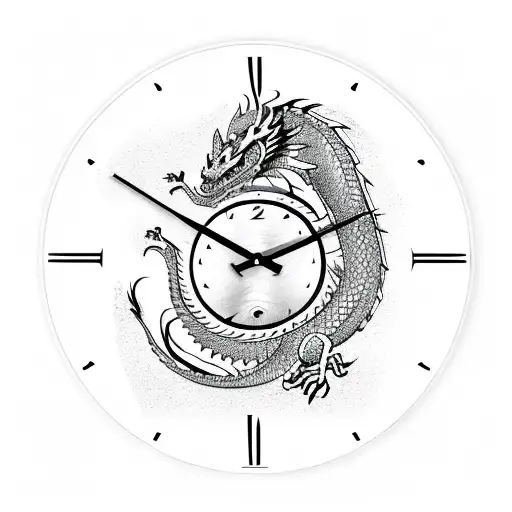 Dragon clock fire tattoo design idea