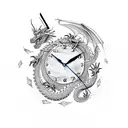 Dragon clock fire tattoo design idea