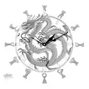 Dragon clock fire tattoo design idea