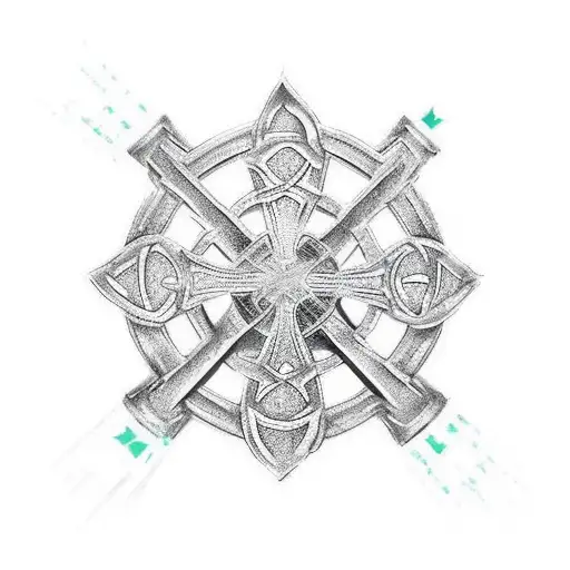 Philippians 4:13 and Celtic cross with body armour around it tattoo design idea