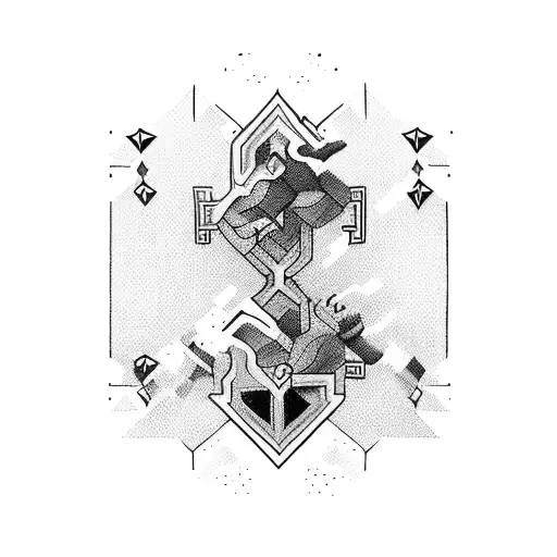 An abstract blackwork tattoo combining the number 86 and weapon elements tattoo design idea