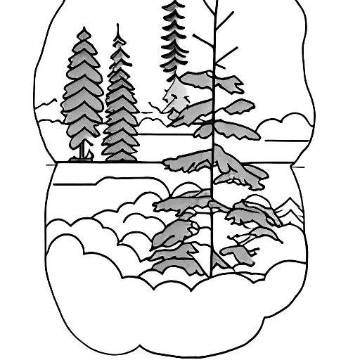 scene looking across a lake with georgia pines on the other side tattoo design idea