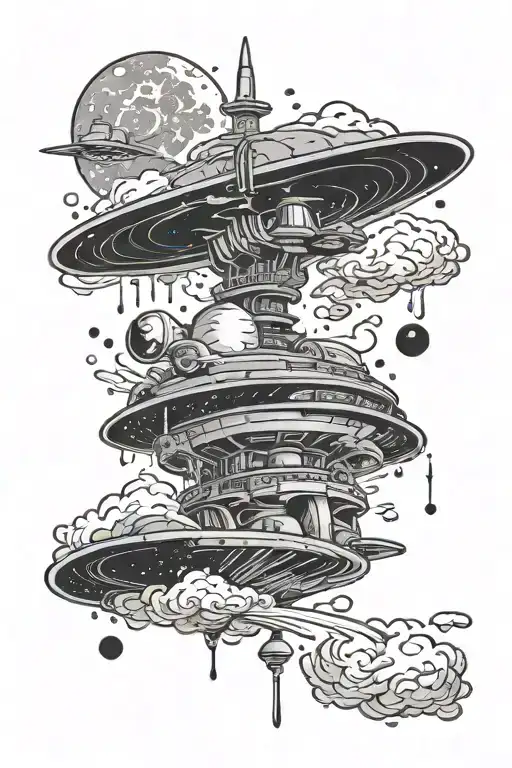 galaxy with a starship and a single drop of rain tattoo design idea