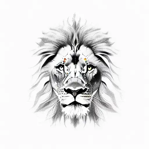 A lion's face merging with Janus' face tattoo design idea