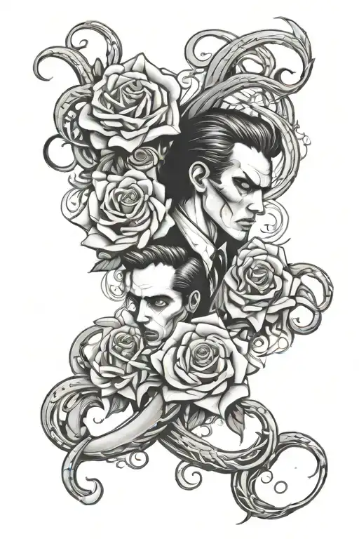 blackout vampire sleeve rose intertwined hearts tentacles  tattoo design idea