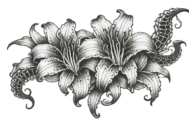 blackout lillies wrapping its tentacles teeth claws tattoo design idea