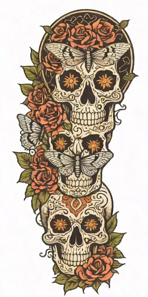 skull flora lace moon moths Mandela style tattoo tattoo design idea
