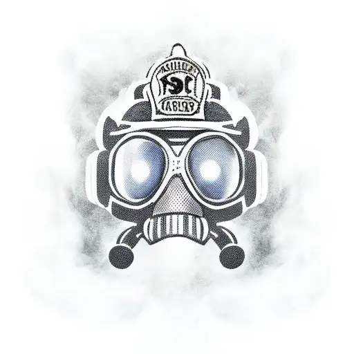 firefighter in smoke layer, dramatic and dark. station SOHO name on helmet tattoo design idea