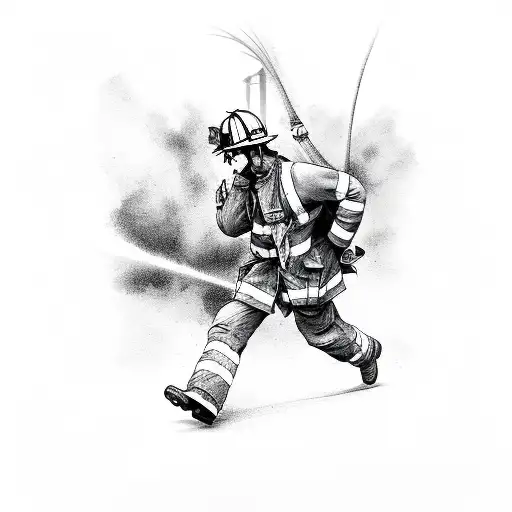 firefighter, dramatic rescue, Soho A24, heroic tattoo design idea