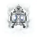 firefighter in smoke layer, dramatic and dark. station SOHO name on helmet tattoo design idea