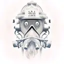 firefighter in smoke layer, dramatic and dark. station SOHO name on helmet tattoo design idea