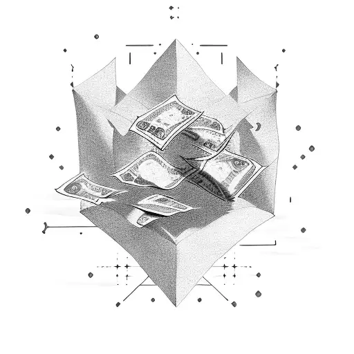 Courier delivering packages with money raining down tattoo design idea