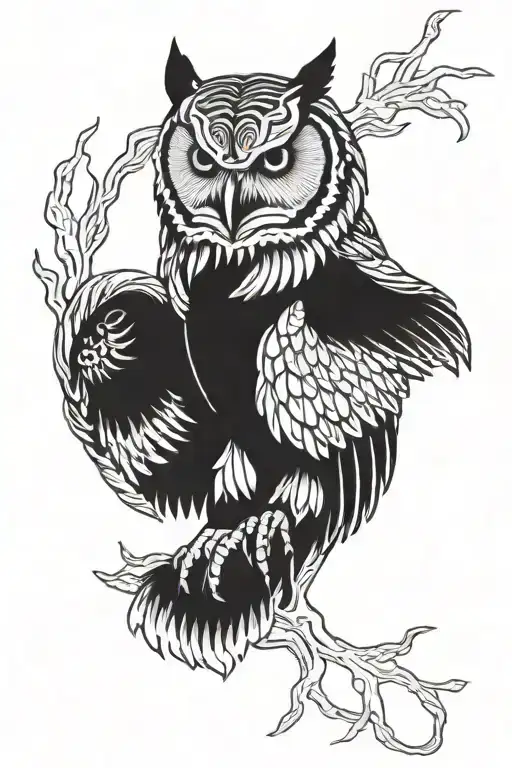 tiger owl raven tattoo design idea