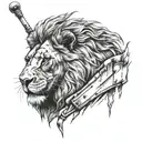 A lion with bandages and crutches and scars in his face, representing overcoming injuries and the strength to keep going tattoo design idea