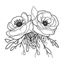 The grand teton mountains outline, with forget me not flowers and sagebrush branches tattoo design idea