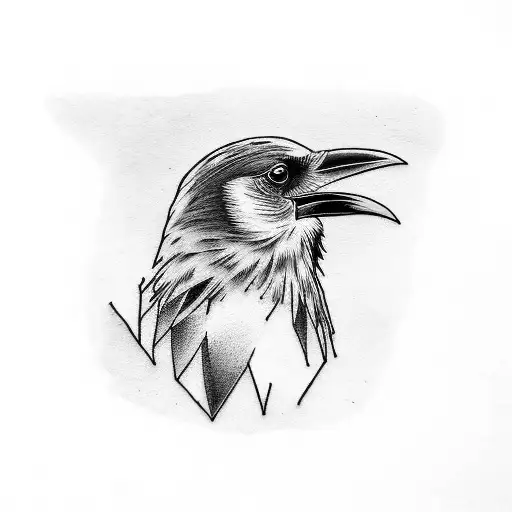 A gothic painting of a raven perched on a typewriter tattoo design idea