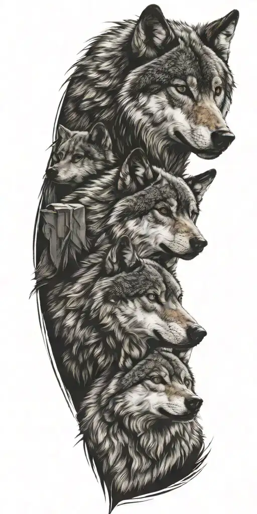represent father son wolf surrounded tattoo design idea
