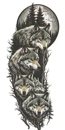 represent father and son as wolves in a detailed forest tattoo design idea