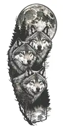 2 wolves  forest full moon tattoo design idea