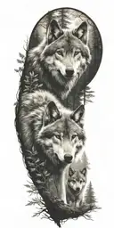 wolf and cub in forest tattoo design idea