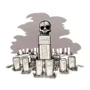 skull with dark clouds and black butterflies and gravestones  tattoo design idea