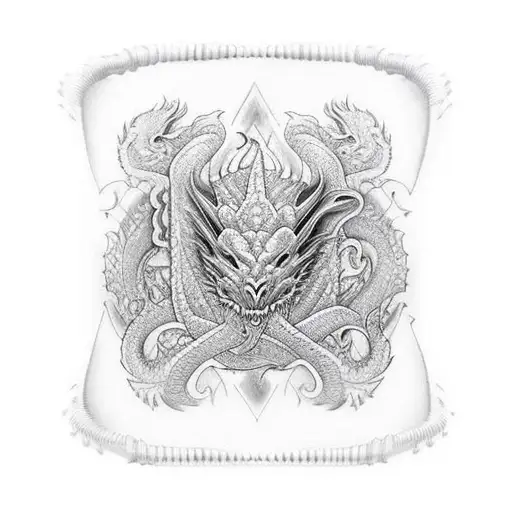 sleeve with dragon and abstract tribal spartan  tattoo design idea