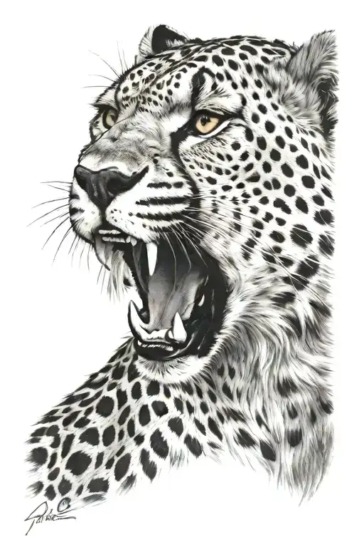 white eyes cheetah roaring fiercely tattoo design idea