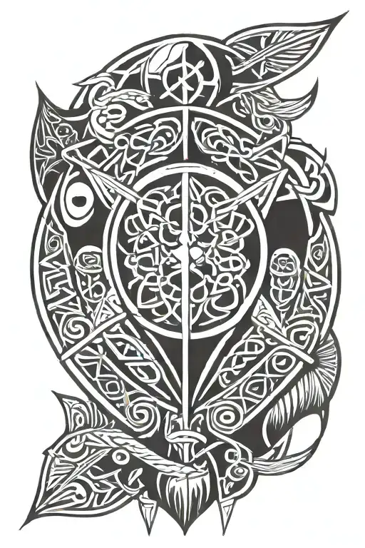 Zulu shield and spears crossed in Celtic design tattoo design idea
