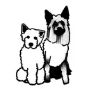 bichon frise and black german shepherd sitting besides eachother, taken from the back tattoo design idea